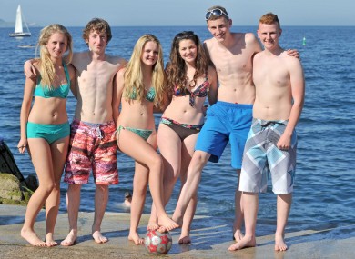 (LtoR) Lisa Fallon, Pearse O'Brien, Heather Wynne, Aoife Walsh, Aaron McDonagh and Conor O'Reilly pictured at the Forty Foot in Sandycove on Friday