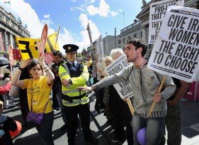 Pro-life and pro-choice protestors clash in Dublin during marches in 2009.