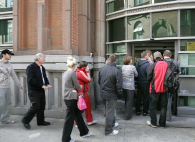 Social Welfare queue at local office in Bishop Square in Dublin.