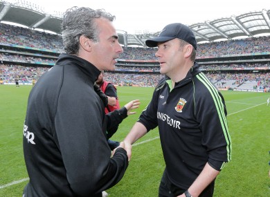 Jim McGuinness congratulates Mayo boss James Horan.