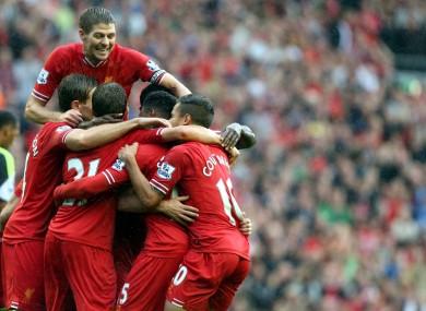 Liverpool celebrate Sturridge's goal.