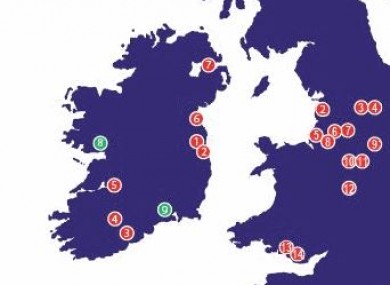 Map showing UTV's Irish and UK radio stations