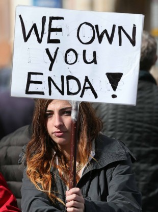 Lauren McCormack protests on Molesworth Street, opposite Leinster House, on the first day of the Dáil