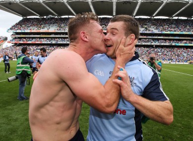 Gizza kiss! Paul Flynn celebrates with Dublin super sub Kevin McManamon.