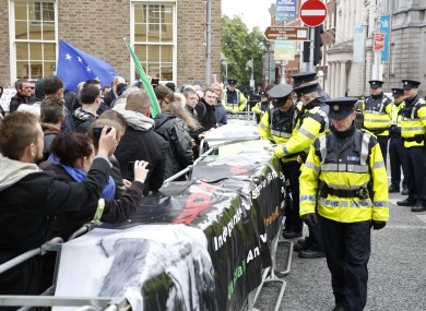 Protesters outside the Dáil on Wednesday.