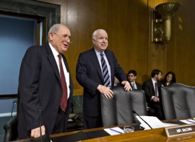 Carl Levin and John McCain at a Senate Investigations Subcommittee meeting in May
