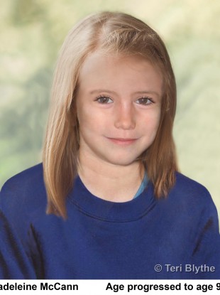 Photo of an age progression image of the missing child, Madeleine McCann.