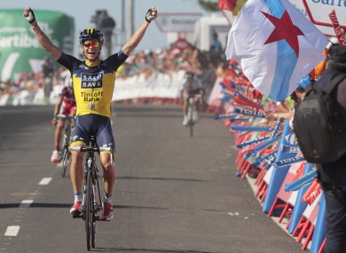 Roche celebrates his win at the second stage of this year's Vuelta.